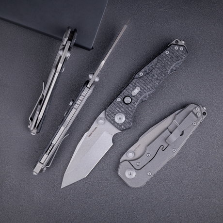 Real Steel Evolution Frame Lock & Button Unlocking Heavy Duty Tactical Knife, 3.78" S35VN Tanto Blade, Shared Carbon Fiber /Titanium Handle