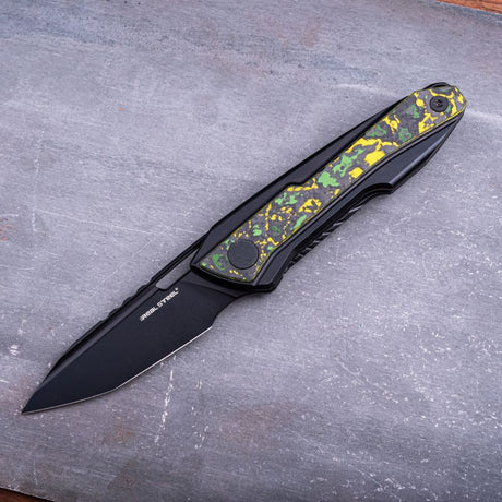 Real Steel Bullet EDC Pocket Knife - Front Flipper with Frame lock (2.91"  S35VN Modified Tanto Blade) Titanium Handles with Fat Carbon Toxic Storm Inlays