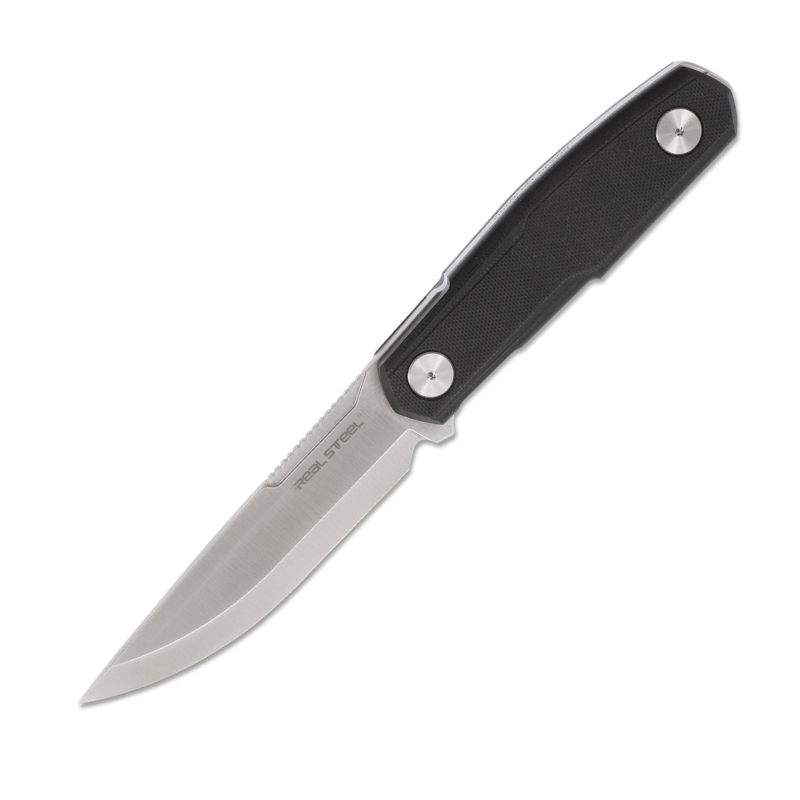 Real Steel Knives Bushcraft Zenith Scandi Grind Fixed Blade Knife 4.33" 14C28N Stainless Steel, Black G10 Handles, Kydex Sheath