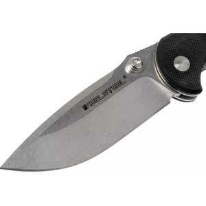 Real Steel Knives H6 Blue Sheep Folding Knife (3.74" Alleima 14C28N）  Plain & Stonewash Blade, Black G10 Handles