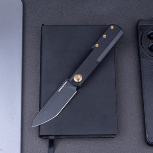 Real Steel G-Tanto EDC Double Detent Ball Lock Folding Knife-2.64" Nitro-V Black Two-Tone Finish Tanto Blade, Black G10 Handle