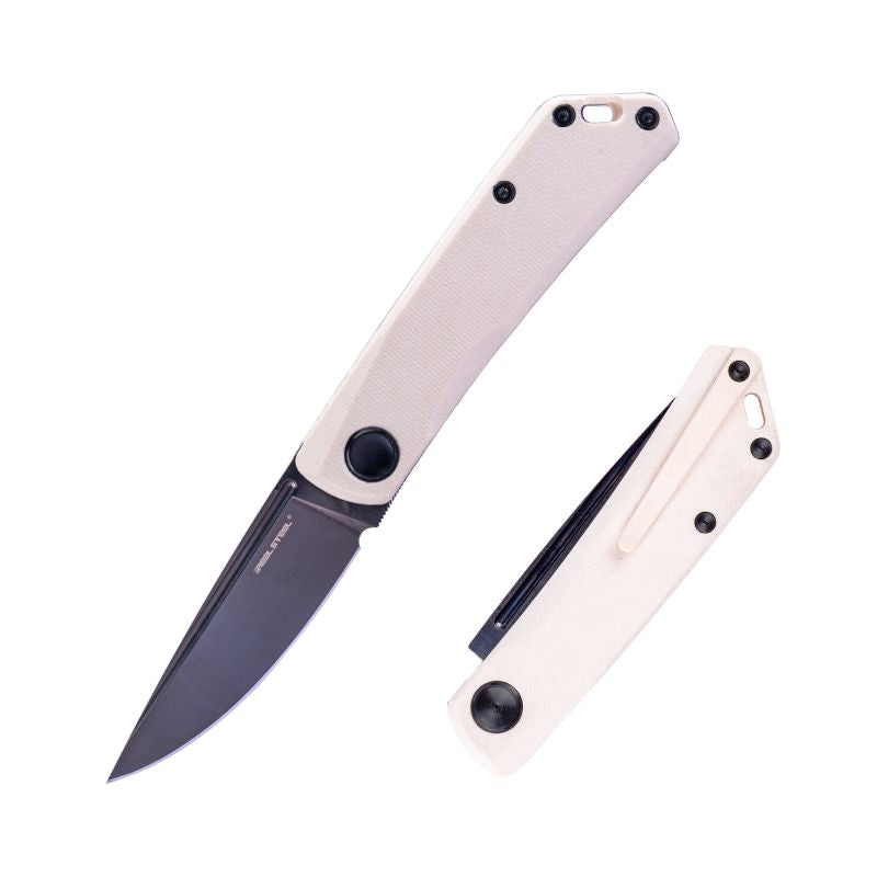 Real Steel Luna Lux Slip Joint G10 Back Spring knives (2.76" DLC Black K110 Blade) G10 Handle