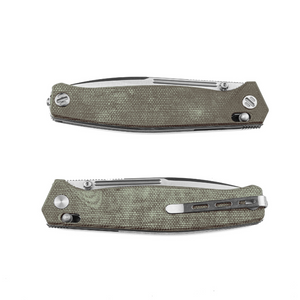 Real Steel Huginn Tactical Crossbar Lock Folding Knife - 3.66" VG-10 Blade with Green Micarta Handle