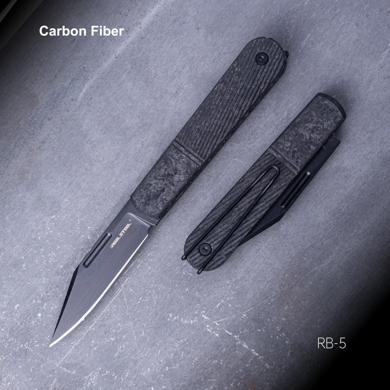 Real Steel Real Barlow RB-5 Slip Joint Clip point(2.76" N690 PVD Balck Blade) Carbon Fiber Handle