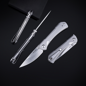 Real Steel SYLPH Liner Lock Folding Knife 3.15'' Nitro-V Satin Blade, Stainless Steel Handle