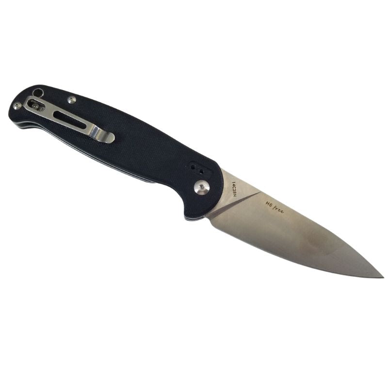 Real Steel Knives H6 Free Two-Handed Folding Knife 3.74" Sandvik 14C28N Satin Plain Blade, Black G10 Handles, Liner Lock Pocket Knife
