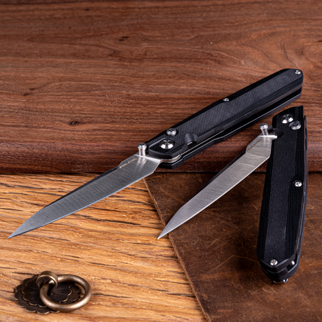 Real Steel G5 Metamorph Button Lock Folding Knife - 3.62" Alleima 14C28N Plain Blade, Black G10 Handle