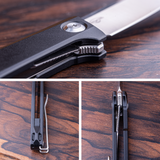 Real Steel Teres Flipper Knife 3.11" Nitro-V Satin Hollow-Ground Blade, Liner Lock, Black Aluminum Handle