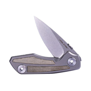 Real Steel Delta 2600 Frame Lock Folding Knife - 2.90" S35VN Blade, Titanium Handles with Green Canvas Micarta Inlays