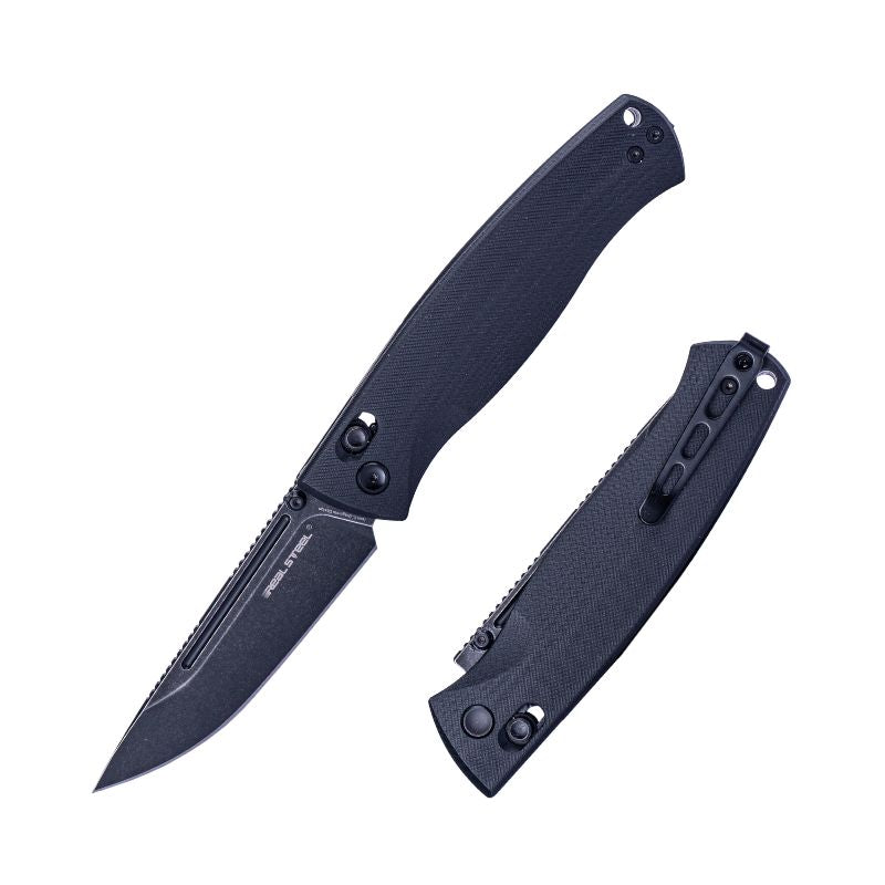 Real Steel Pathfinder FFG Folder EDC Crossbar Lock Folding Pocket Knife -(3.74" Alleima 14C28N Blackwash Blade) G10 Handle,By Ivan D. Braginets