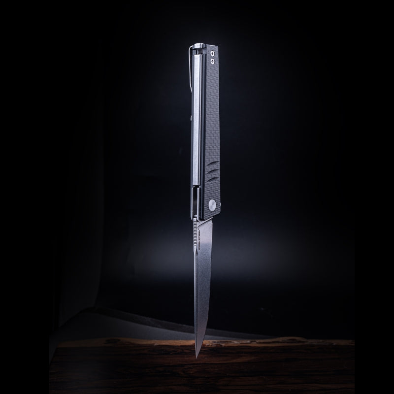 Real Steel Kikashi Flipper Knife 4.45'' Alleima 14C28N  Stonewash ‎Blade, Liner Lock, G10/Carbon Fiber laminate