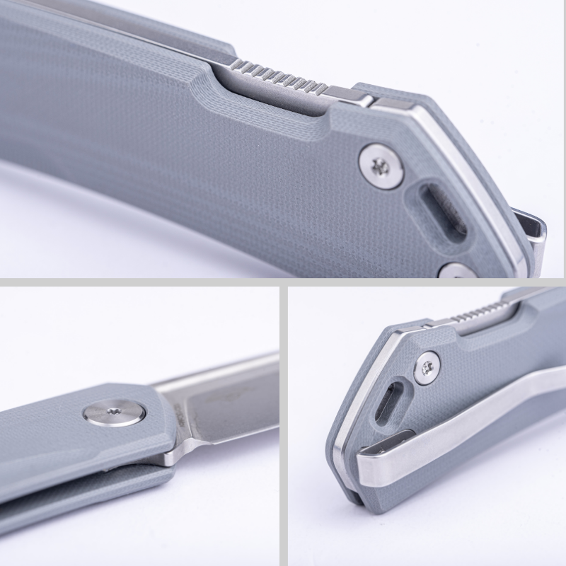 Real Steel LUNA Maius ECO EDC Backlock Folding Knife -3.03" Satin 10Cr15CoMov Blade, Gray G10 Handle