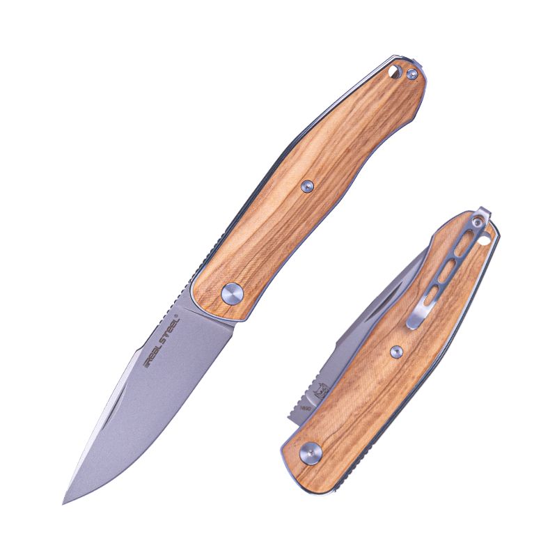 Real Steel Serenity Slipjoint Pocket Knife (3.43" N690 Blade) Olive Wood Handle, Designed by Ivan D. Braginets