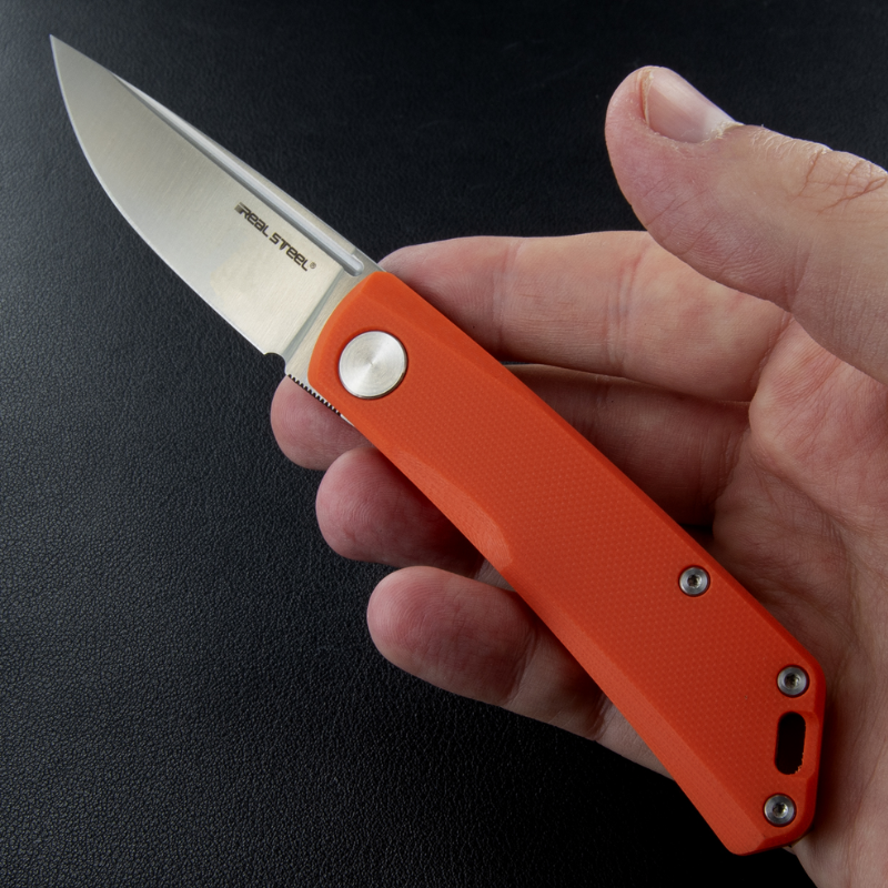 Real Steel Luna Lite EDC Urban Silp Joint Folding Knife-2.76"  D2 Blade and Orange G10 Handle