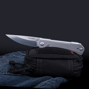 Real Steel SYLPH Liner Lock Folding Knife 3.15'' Nitro-V Satin Blade, Silver Stainless Steel Handle