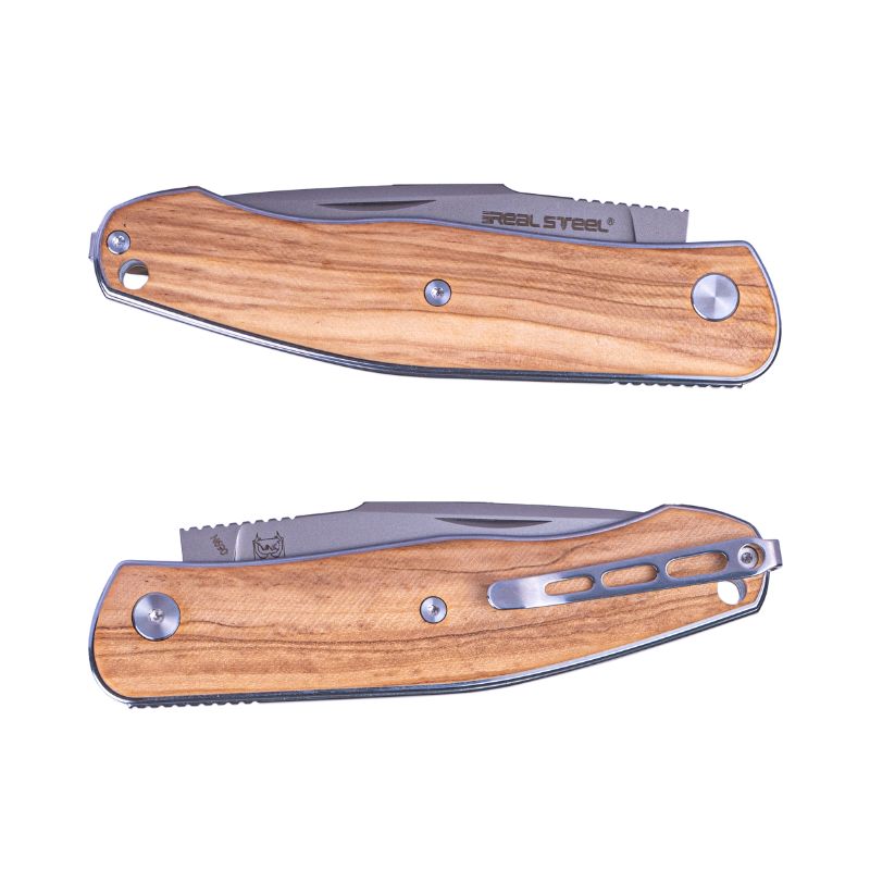 Real Steel Serenity Slipjoint Pocket Knife (3.43" N690 Blade) Olive Wood Handle, Designed by Ivan D. Braginets