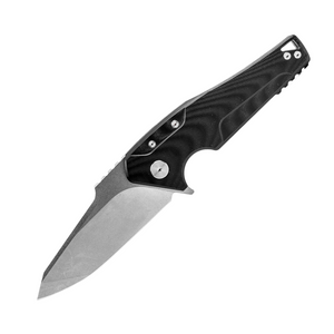 Real Steel Knives Echo Flipper Knife 4" Bohler K110 (D2) Stonewash Modified Tanto, Black G10 Handles