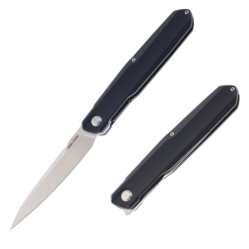 Real Steel Knives G5 Metamorph Mk II Front Flipper Knife  3.54" Alleima 14C28N Plain Blade, Black G10 Handle